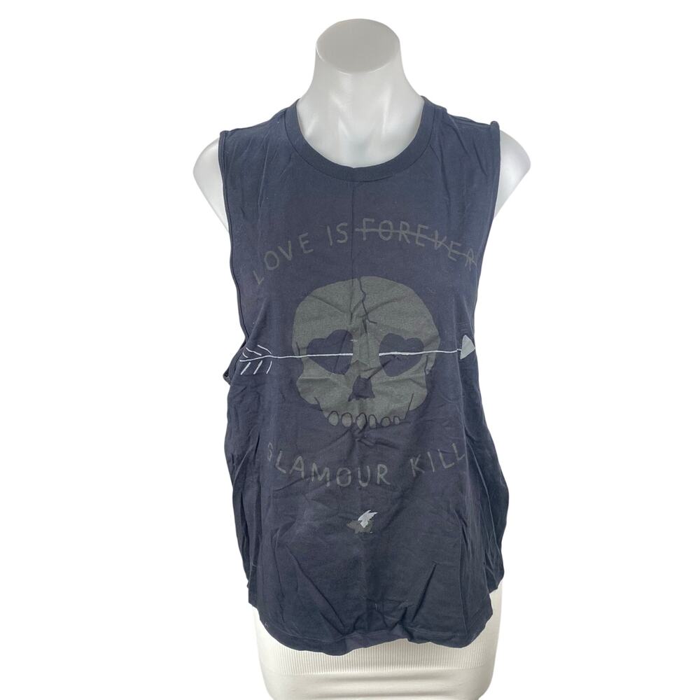Glamour Kills Love Is Forever Skull Graphic Black Sleeveless Muscle Tank Top M